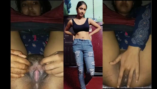 18+ sevimli Hintli kız ıslak kıllı parmaklıyor
