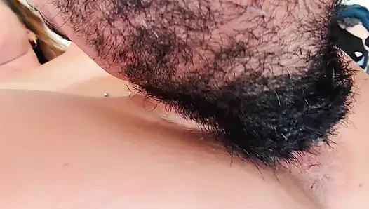 Bearded Guy Devours Wet Pussy in Extreme Close-Up - Intense Cunnilingus & Fingering Until She Cums Hard