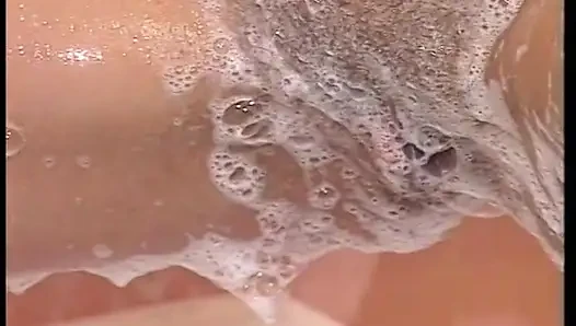 Hairy MILF slut masturbates under shower