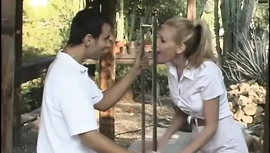 Guy Plows Whore's Tight Ass and Pussy in a Laundry Cart