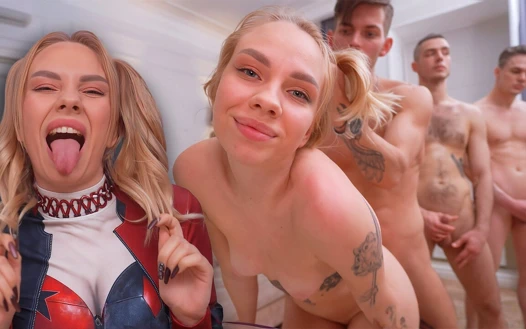 Harley Quinn Üç Şişman Alet Tarafından Sikildi