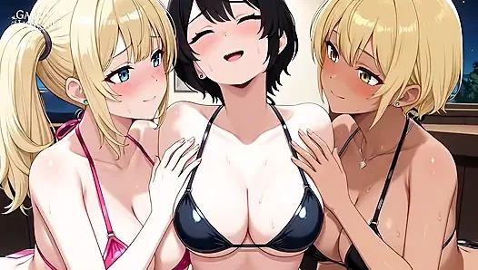 Hentai Lesbian threesome at a private party