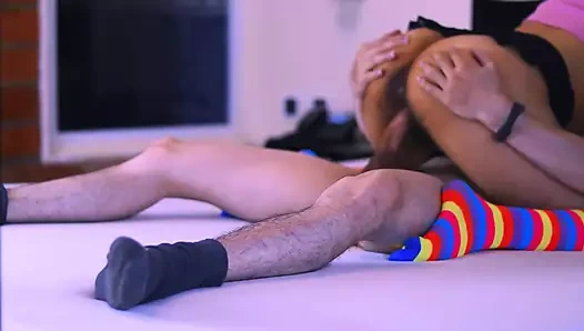 Older sister and her brother's companion in the lodging near the river.