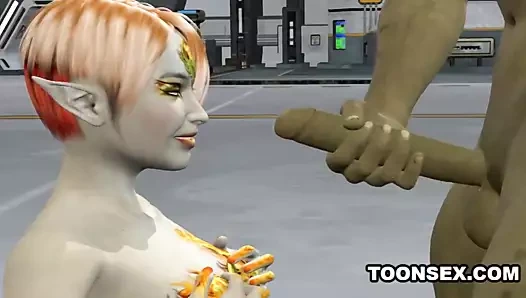 3d karikatür uzaylı cadı bir çift takım alma