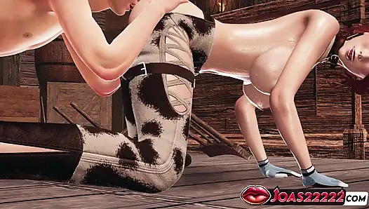 Kovboy kız olarak ateşli kızıl saçlı Korryn yakın çekim görünümlerde sıkı göt yalıyor ve sıkı amcığın yoğun parmaklaması fışkırtarak sonuçlanıyor