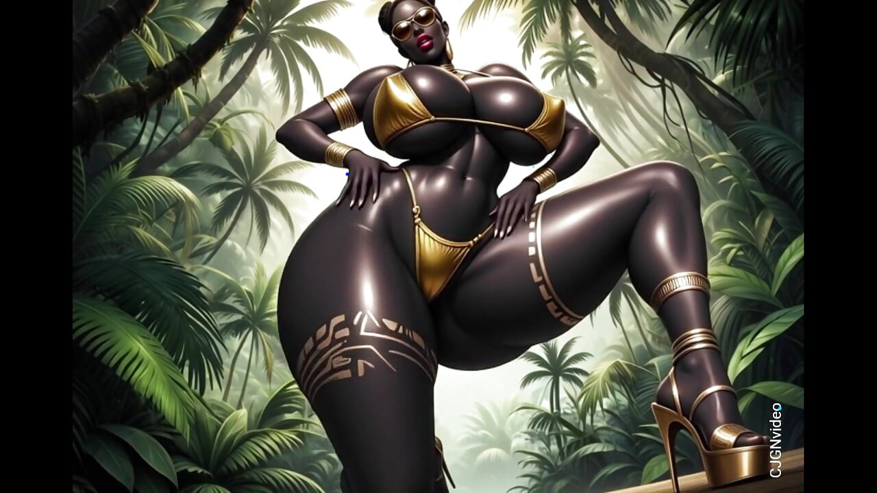 Afrikalı kadın ormanda müzik eşliğinde seksi poz veriyor (ai animasyonu)