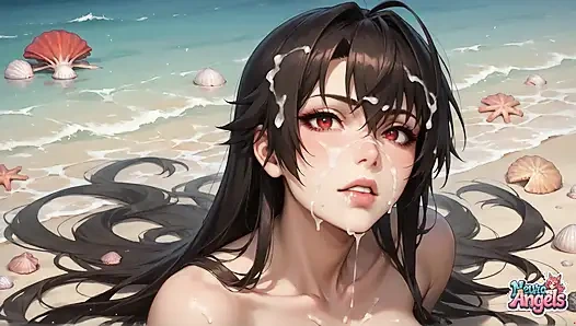 5-milky-stroke Beach Bliss: Woman Drenched in Creamy Semen