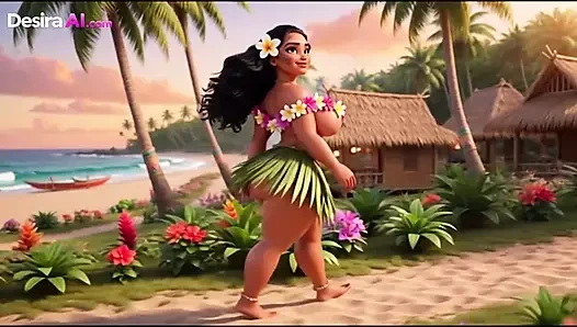 Exótica belleza hula a cuatro patas, hombres tribales mirando sus curvas (generado ia)