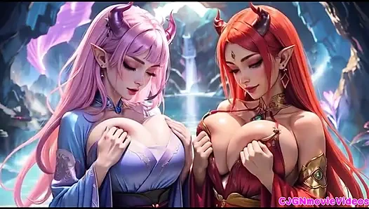 Lezbiyenler birlikte öpüşüyor, ai animasyonu