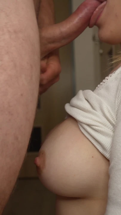 Busty step sis gives me a blowjob and takes cum on her tits | Clip 1
