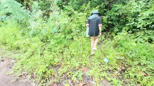 Thai Girl Walking Showing Along the Side of the Field Road in the Countryside Thai Outdoor Public