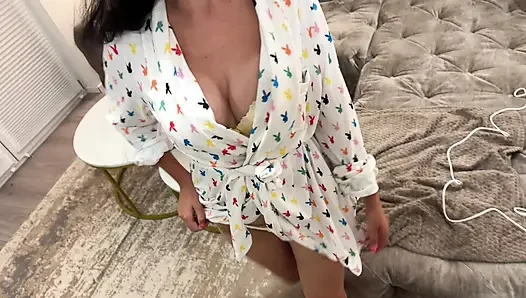 Helping Stepmom Epilate Her Tight Bikini Zone Makes Step Son Explode Down Her Throat