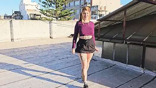 Almost Caught having Sex with Shameless Big Boobs Girl on Public Terrace