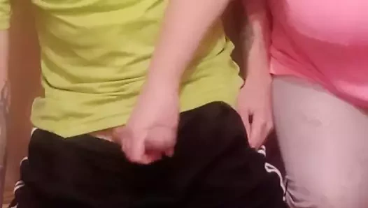 a woman jerks off my cock - close-up