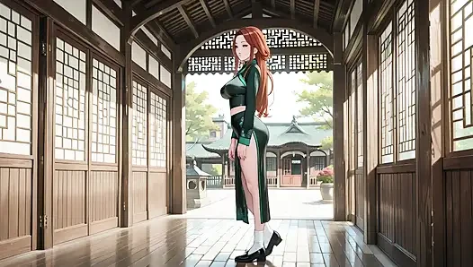 Kızıl saçlı ve zümrüt qipao! Doğu avlusunda tembel baştan çıkarma.