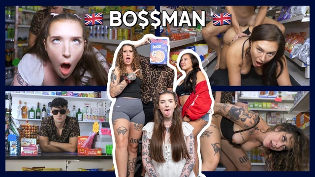 BOSSMAN Настоящие британские тинки в углу магазина, 3 девушки трахаются