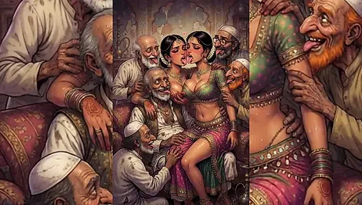 Hintli orta yaşlı seksi kadınlar ve yenge pis müslüman erkekler tarafından tamamen domine ediliyor - halka açık gruplama ve yolsuzluk