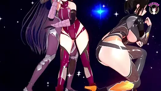 Taimanin kostümlü üç seksi kız dans ediyor