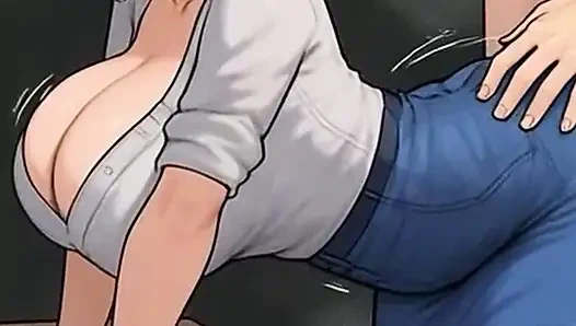 Waifu sekreter bakış açısı - beyaz saçlı nine ve esmer ofis yakın çekim azdırma