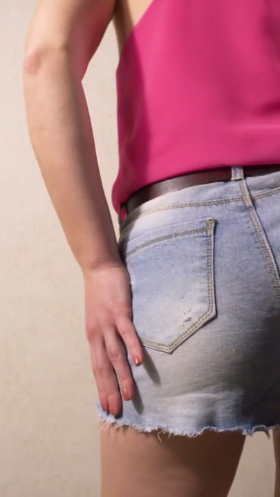 Tight Jean Shorts Visible Panty Line Tease | Clip 1