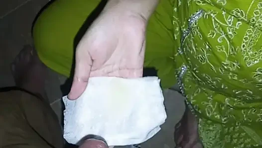 Sana sucks a sammer dick in a personal room and cum in her hands.