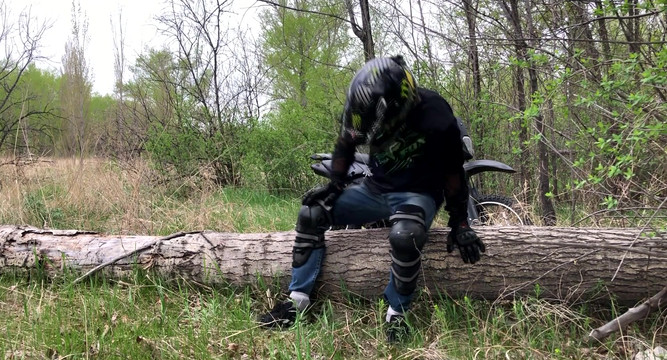 Handsome BIKER while riding a MOTORCYCLE in the forest JERKS OFF and CUMS in public