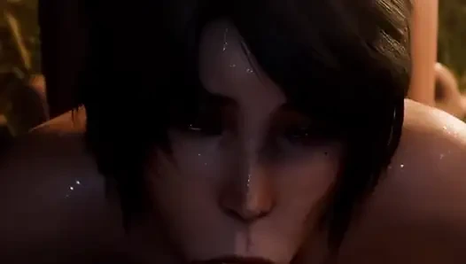 Thicc götlü jote kamp ateşinin yanında sert bir yarağı gırtlağına kadar alıyor