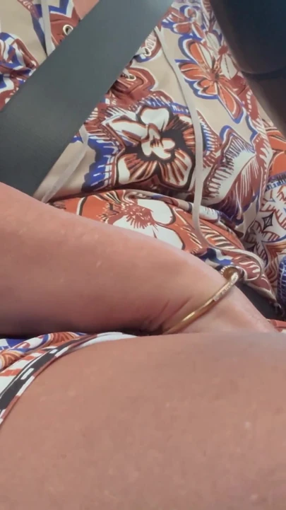 Beautiful wife gets horny in her car and puts her hand in her panties and rubs her pussy in public | Clip 1
