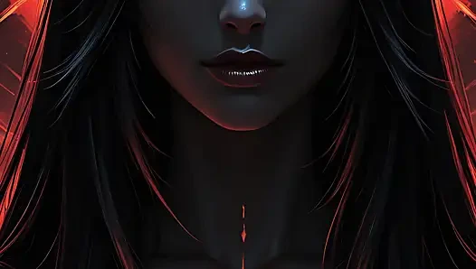 Jet siyah saçlı ve amber gözlü gölge suikastçı savaşçı kadın karanlık fantezi portre ai art slayt gösterisi
