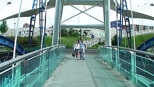 My sexy horny girlfriend likes to have her hot hairy pussy fucked by my big cock outdoors and in public