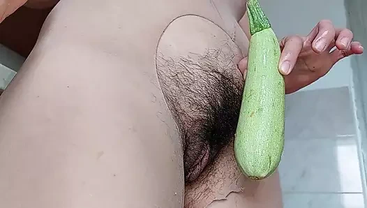 Sexy amateur wife in the kitchen. Sensual brunette pussy hair, big tits, big ass.