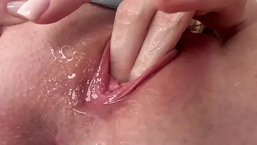 Extreme Close Up Blue Panties Fingering and Squirt