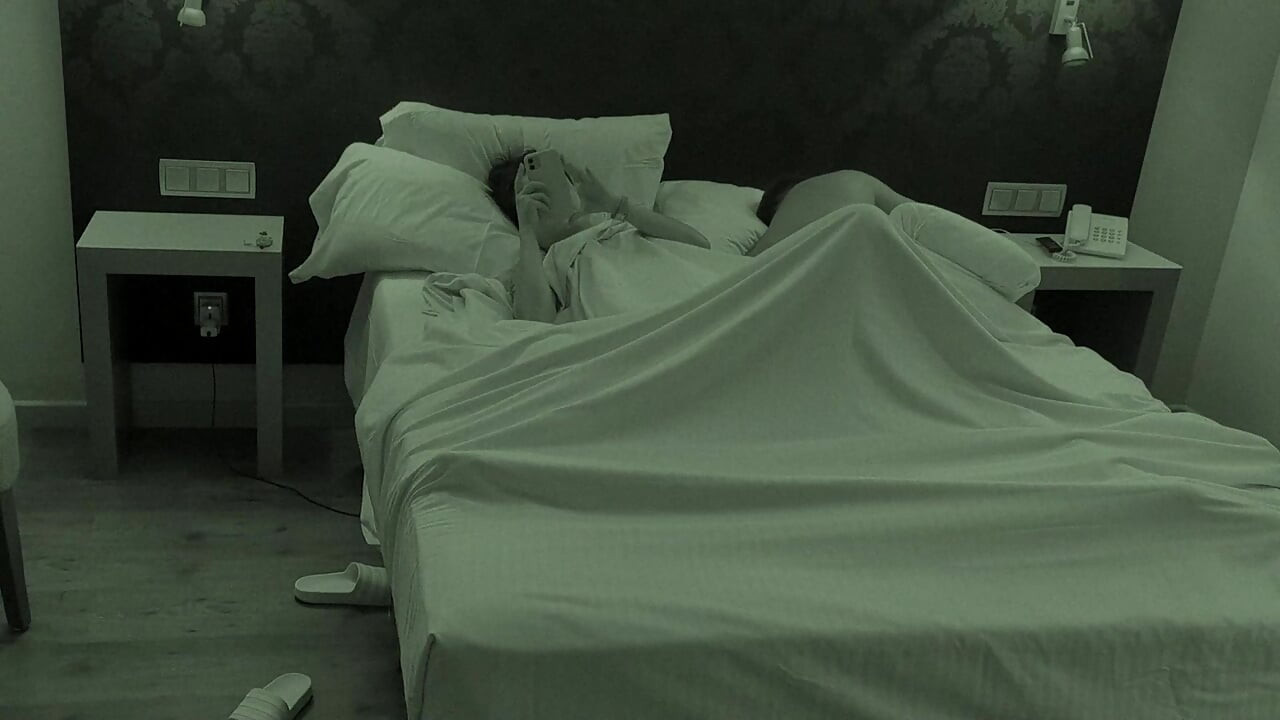 Cheating Horny wife mastubates humping pillow till she orgasms next to her husband!