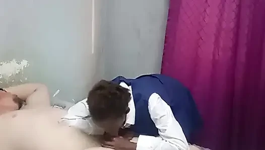 Student sucks my white cock & ride step daddies cock