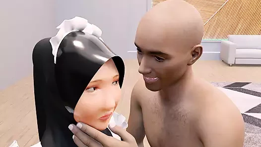 Tesettürlü aldatan hizmetçi kadın patron tarafından sert sikiliyor