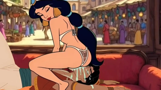 Porno aladdin: prenses Jasmine ve Aladdin edepsiz seks yaparken gavat jafar onları izliyor ve küçük penisini sıvazlıyor