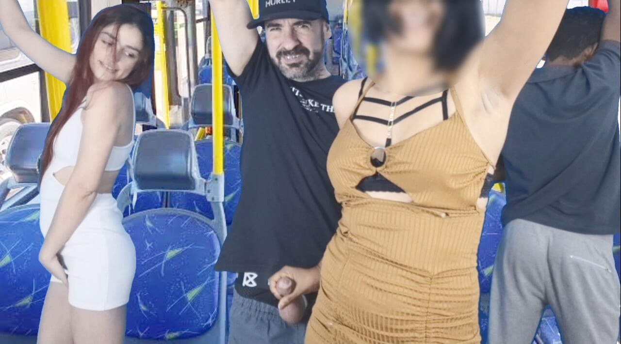 Yaramaz kalçalı ateşli kız toplu taşımanın içinde ve büyük götüne boşalıyor
