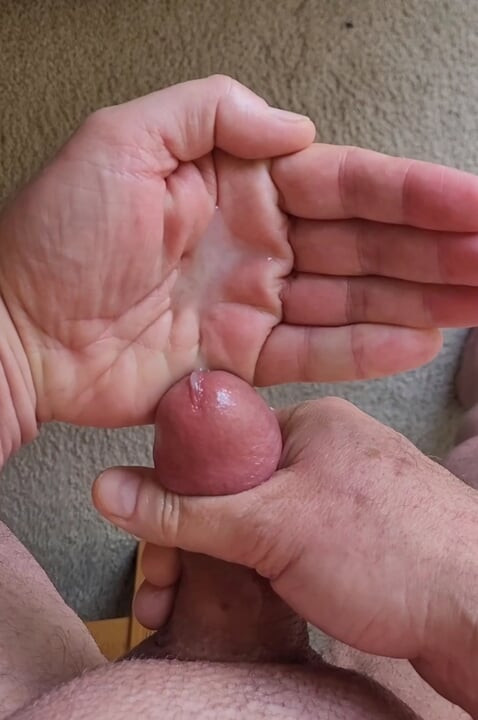 Exhibitionist masturbator strokes, cums and swallows