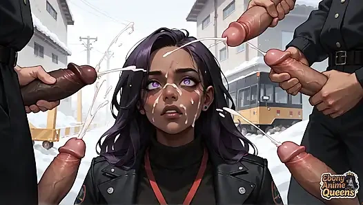 Kar yağışlı bir sokaktaki en iyi zenci sikişi! Mor saçlı kraliçenin zenci xxx zevki.