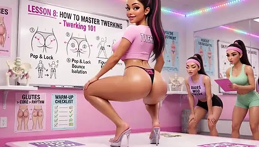 Şehvetli eğitmenle şehvetli twerk yapma dersi hevesli öğrencilere gelişmiş hareketleri öğretiyor (yapay zeka oluşturuldu)