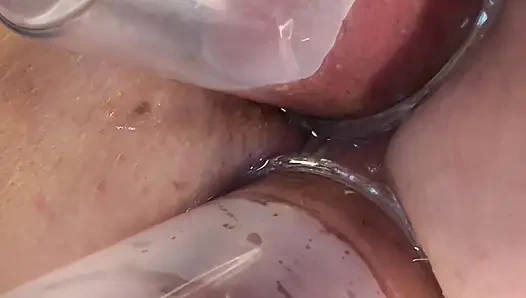 Aşırı yakın çekim çift vakum pompalama göt ve amcık