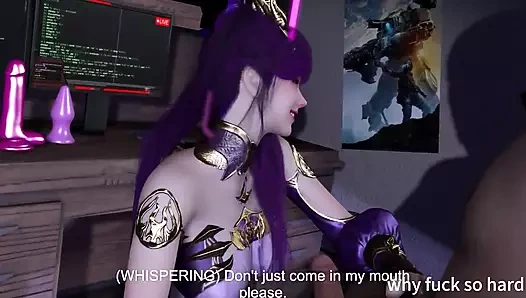 3 boyutlu sevimli Asyalı fahişe seksi kostümlü elbise giyiyor ve büyük yarakla aldatıyor