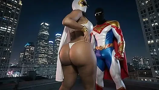 Minyon süper kahraman büyük götünü gösteriyor ve twerk yapıyor
