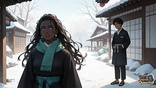 Zenci, azgın, sürtük ve dağınık ilk kez kar yağışlı bir köyde.