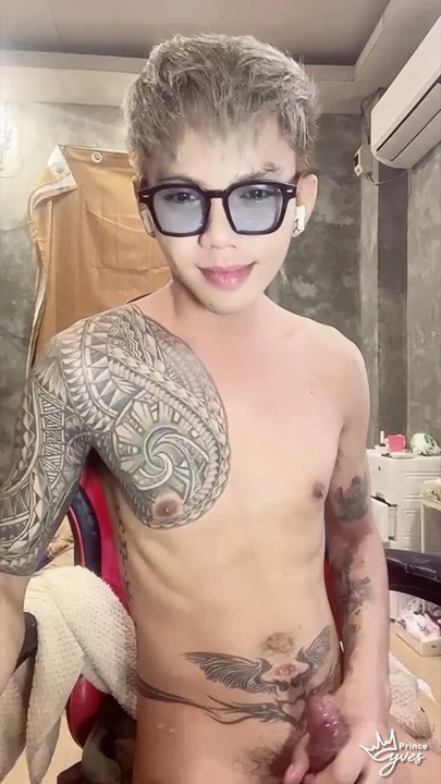 Cute Inked Boy Teasing, Masturbating, and Cumming for His Webcam Viewer | Clip 3