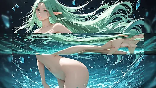 Lustrender slayt gösterisi: çıplak elf kadın saç doğal şekiller akıyor - ai video