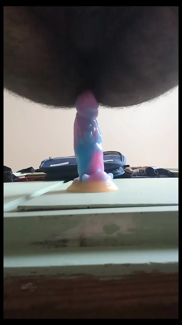 Crossdresser sissy showing new silk nighty and sucked dildo and fucked by colourful beautiful big dildo