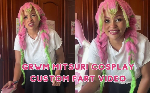Grwm mitsuri cosplay hazırlık gazlı kız makyaj ve kıyafet yaparken osuruyor