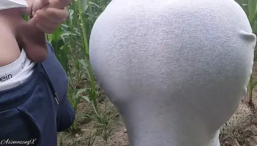 Cheating Outdoor With A Stranger Girl In The Cornfield And Cumming On Her Big Ass