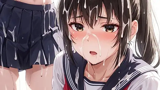 Öğrenci kız yüzünün her yerine boşalıyor